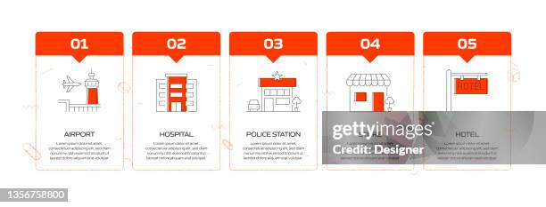 city life related process infographic template. process timeline chart. workflow layout with linear icons - school cafeteria stock illustrations