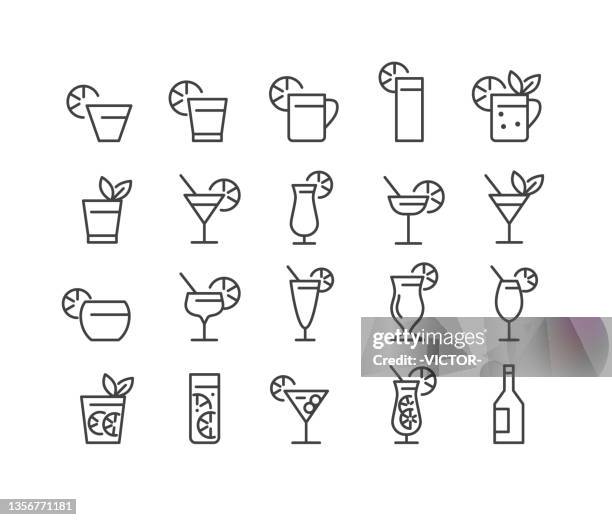 cocktail icons - classic line series - mint julep sketch stock illustrations