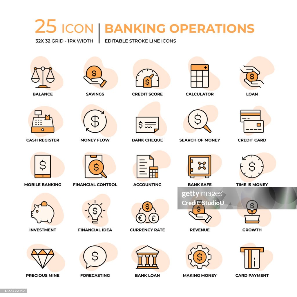 Iconos de línea plana de operaciones bancarias