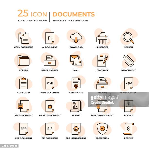 documents flat style line icons - case file folder stock illustrations