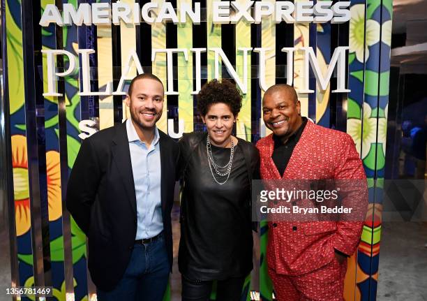 Rafael Mason, Julie Mehretu and Kehinde Wiley attend as American Express unveils New Art x Platinum Designs with Julie Mehretu and Kehinde Wiley at...