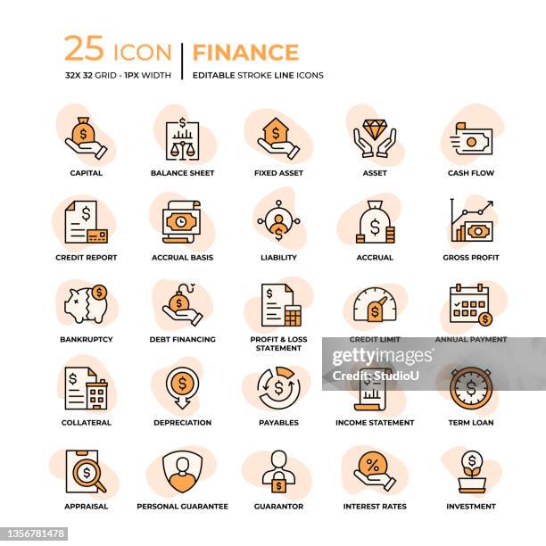 ilustrações de stock, clip art, desenhos animados e ícones de finance flat style line icons - despesa