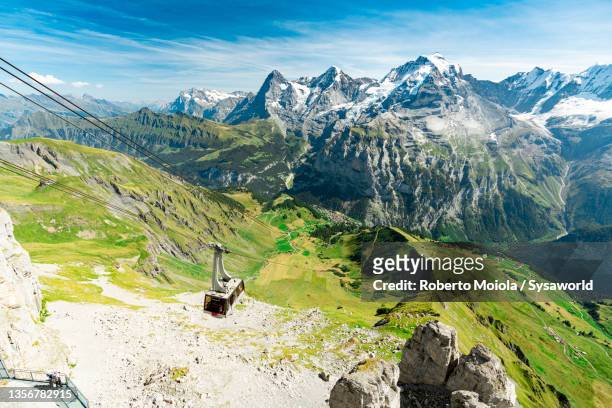 schilthorn cableway across the swiss alps - lauterbrunnen stock pictures, royalty-free photos & images