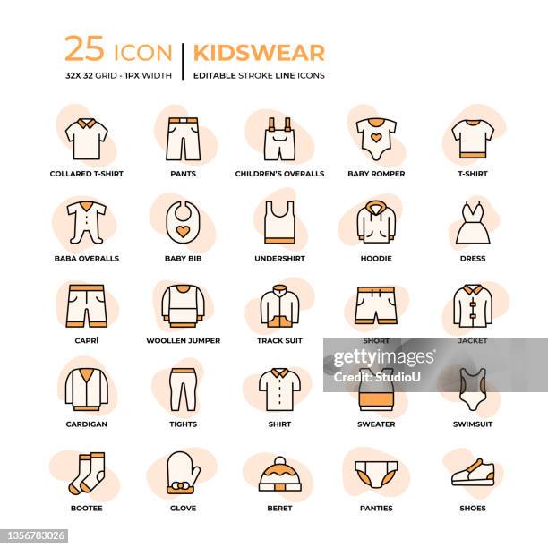 kidswear flat style line icons - 開胸針織衫 幅插畫檔、美工圖案、卡通及圖標