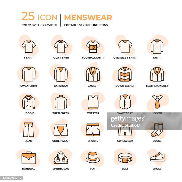 menswear flat style line icons - polo icon stock illustrations