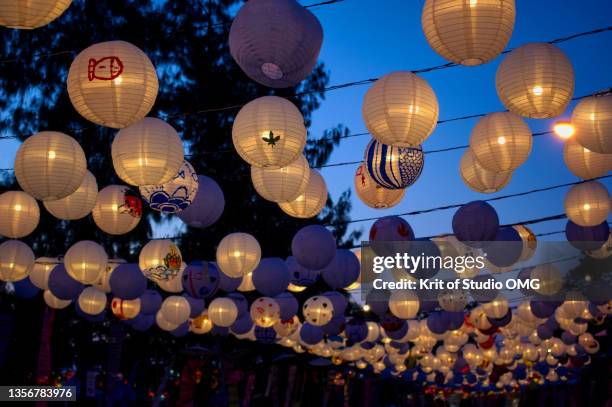 lots of  paper lanterns in the festive night - thailand illumination festival bildbanksfoton och bilder