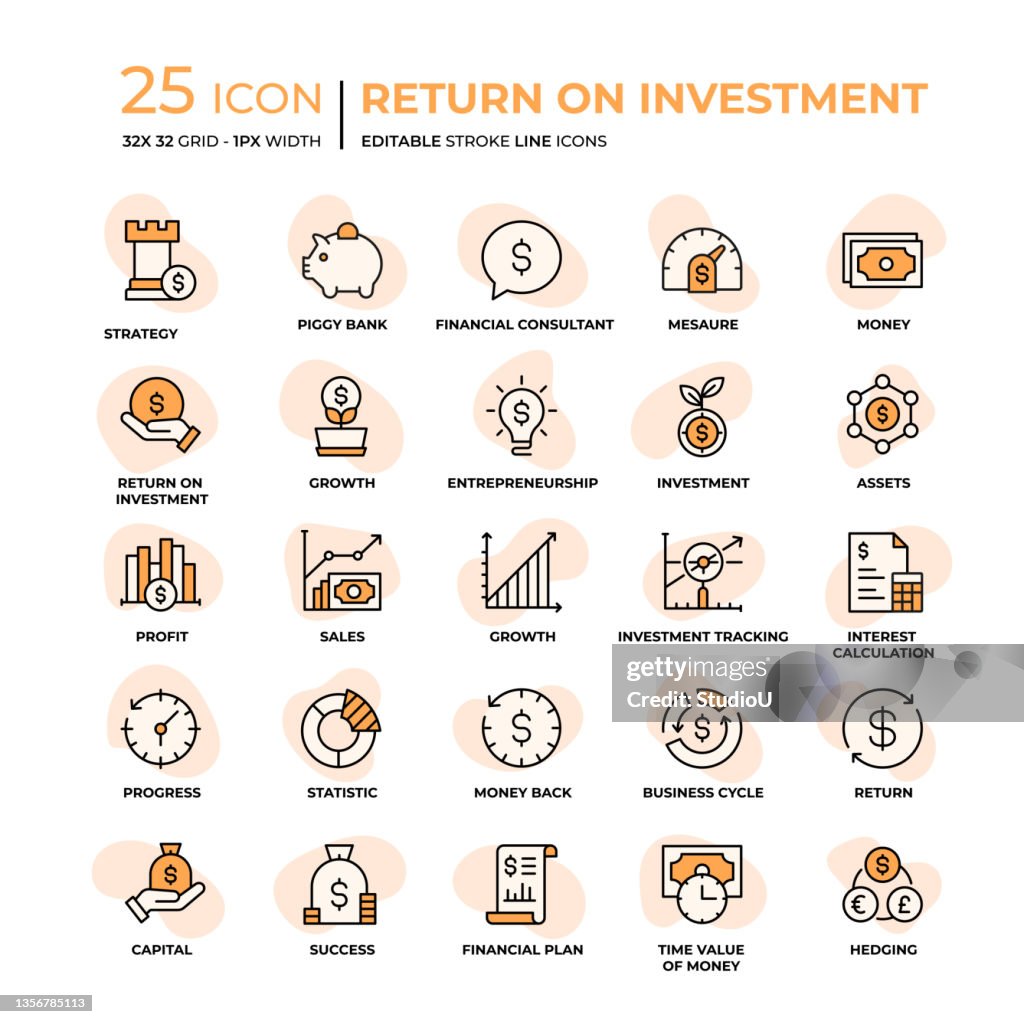 Return On Investment Flat Style Liniensymbole