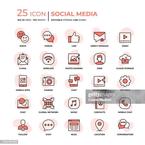 social media flat style liniensymbole - social media icons stock-grafiken, -clipart, -cartoons und -symbole
