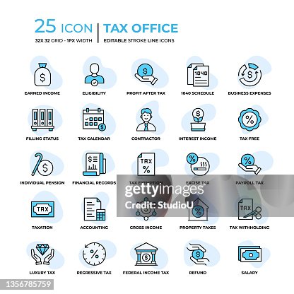 Iconos de línea plana de la oficina de impuestos Iconos de línea plana de la oficina de impuestos