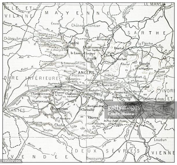 antique french map of maine-et-loire (département) - loire valley 幅插畫檔、美工圖案、卡通及圖標