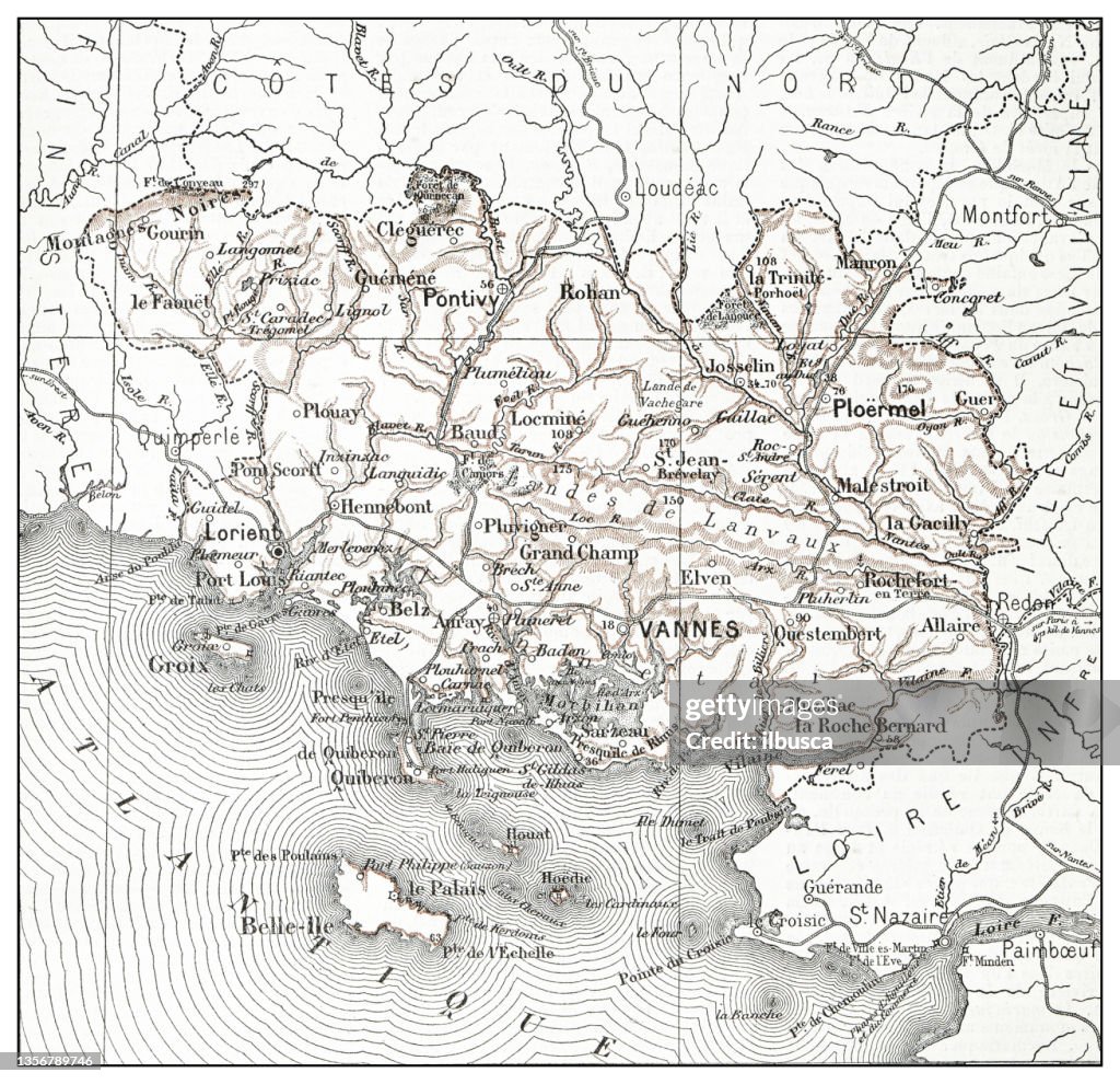 Antique French map of Morbihan (département)