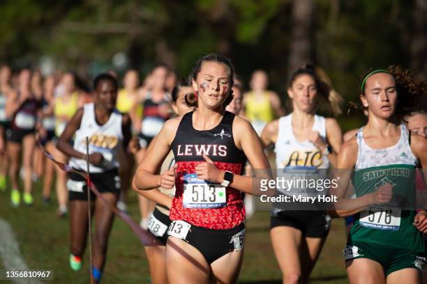 Kassady Learn of the Lewis Flyers competes during the Division II Men’s and Women’s Cross Country Championship held at the Abbey Course on November...