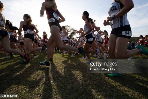 Participants compete during the Division II Men’s and Women’s Cross Country Championship held at the Abbey Course on November 20, 2021 in Saint Leo,...