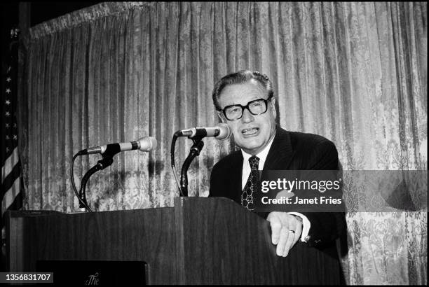 American politician US Vice President Nelson Rockefeller speaks at an unspecified event, San Francisco, California, October 1974.