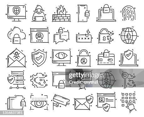 Secure Objects Cyber Security Related Objects And Elements Hand Drawn Vector Doodle ...