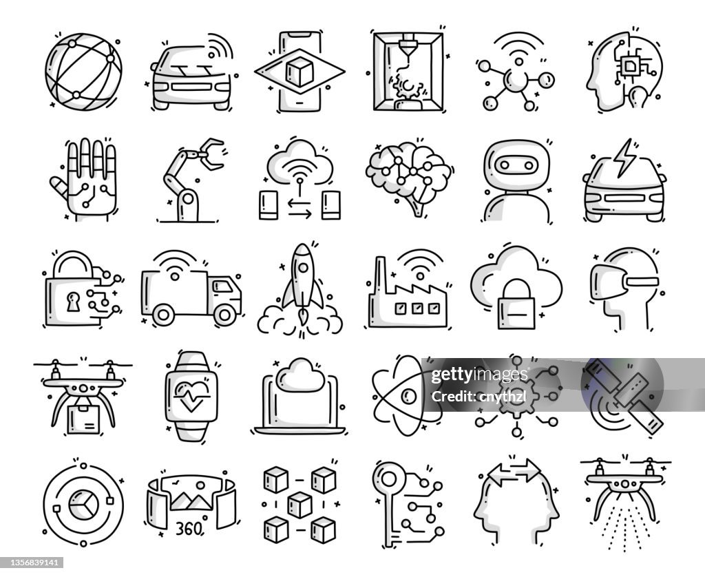 Random Technological Object Future Of Technology Related Objects And Elements Hand Drawn Vector ...