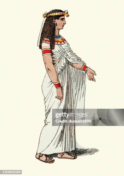 stockillustraties, clipart, cartoons en iconen met fashion of the ancient world, costume of ancient egyptian well dressed woman - ancient egyptian women