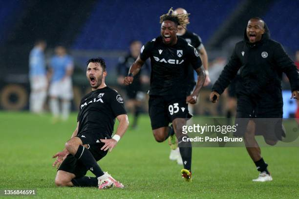 Tolgay Arslan of Udinese Calcio celebrates after scoring the fourth goal of his team with his teammates during the Serie A match between SS Lazio and...