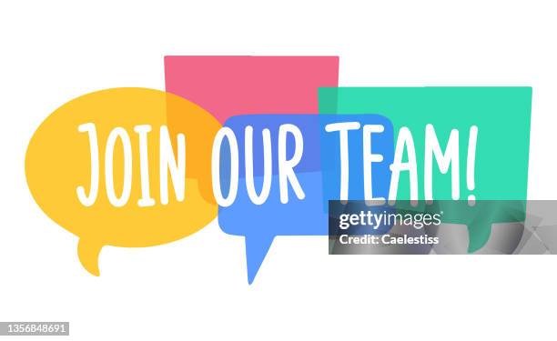 hiring recruitment poster vector design. text join our team on bright speech bubbles. vacancy template. job opening, search - new job stock illustrations