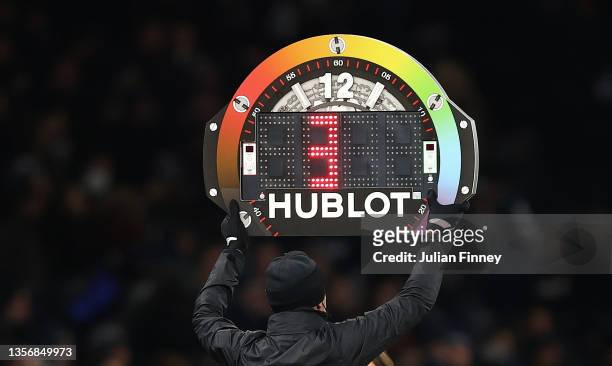Rainbow Laces campaign is shown on the substitute board during the Premier League match between Tottenham Hotspur and Brentford at Tottenham Hotspur...