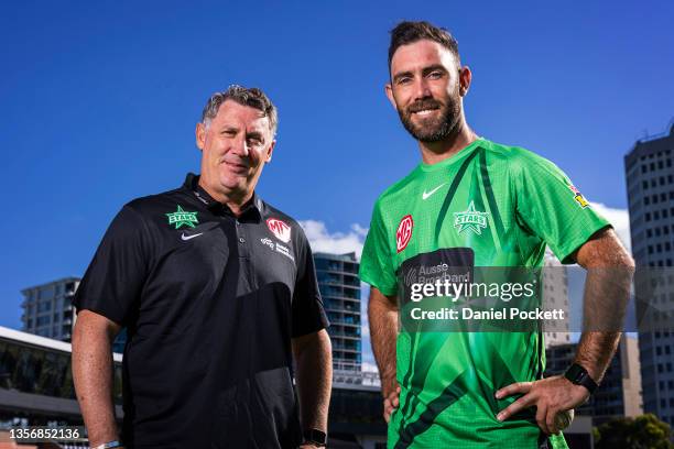 Stars head coach David Hussey and Glenn Maxwell of the Stars pose for a photograph during a Melbourne Stars BBL media opportunity at CitiPower Centre...