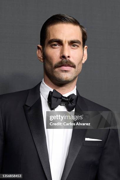Model Jon Kortajarena attends Moet & Chandon 'Effervescenc' party photocall at the royal Theater on December 02, 2021 in Madrid, Spain.