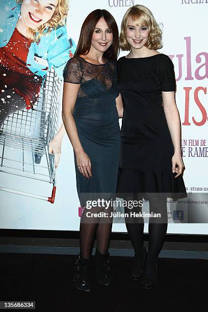 Elsa Zylberstein and Deborah Francois attend 'Les tribulations d Une Caissiere' Paris premiere at UGC Cine Cite Bercy on December 12, 2011 in Paris,...