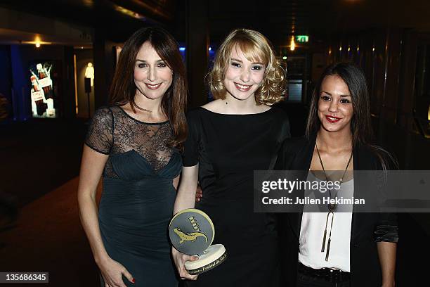 Elsa Zylberstein, Deborah Francois and Alice Belaidi attend 'Les tribulations d Une Caissiere' Paris premiere at UGC Cine Cite Bercy on December 12,...