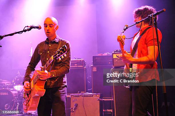 Si Clark and James Durrant of The Low Suns performs on stage at Shepherds Bush Empire on December 12, 2011 in London, United Kingdom.
