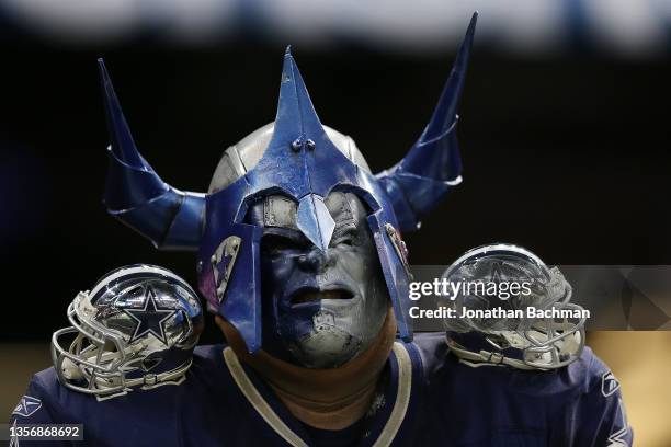 Dallas Cowboys fan prepares for the game between the Dallas Cowboys and the New Orleans Saints at Caesars Superdome on December 02, 2021 in New...