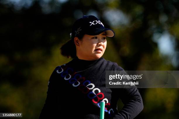 Hiroko Azuma of Japan looks on from the 3rd tee during the final round of the 2021 JLPGA Qualifying Tournament at Katsuragi Golf Club on December 03,...