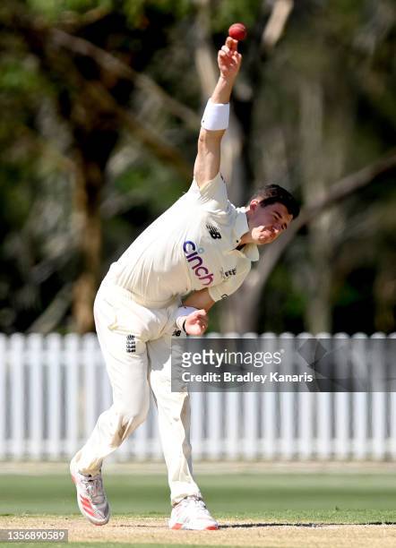 Matthew Fisher of England bowls during the England intra-squad Ashes Tour match between England and the England Lions at Ian Healy Oval on December...