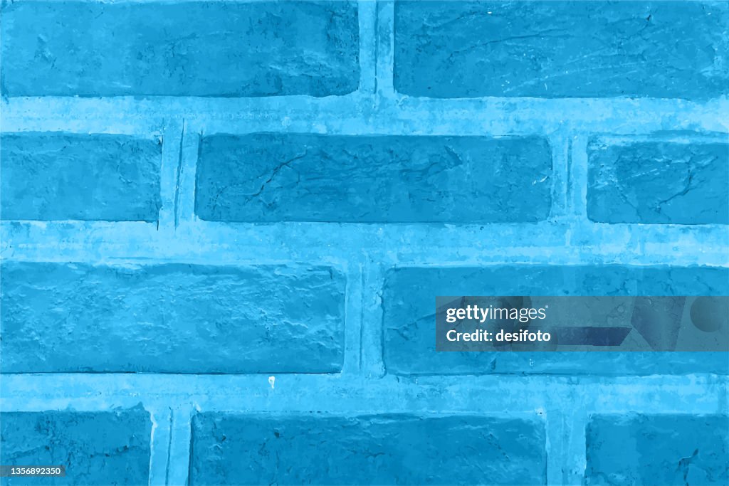 Bright empty blank vibrant Turquoise blue colored brick pattern wall texture grunge vector backgrounds with light shade masonry joints