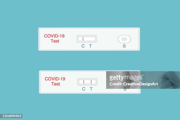 covid-19 rapid diagnostic test with negative and positive test results - saliva bodily fluid stock illustrations