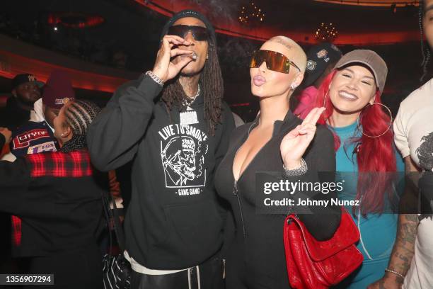 Wiz Khalifa, Amber Rose and Marisa Mendez attend VERZUZ Bone Thugs-N-Harmony And Three 6 Mafia at Hollywood Palladium on December 02, 2021 in Los...