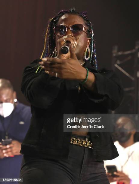 Gangsta Boo performs during VERZUZ Bone Thugs-N-Harmony And Three 6 Mafia at Hollywood Palladium on December 02, 2021 in Los Angeles, California.