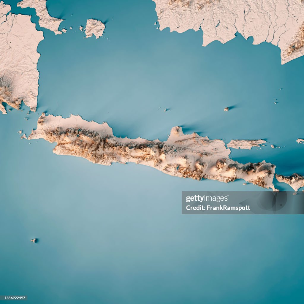 Java Island 3D Render Topographic Map Neutral