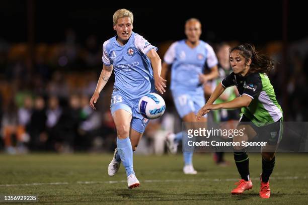 Rebekah Ashley Scott of City controls the ball during the round one A-League women match between Canberra United and Melbourne City at Viking Park,...