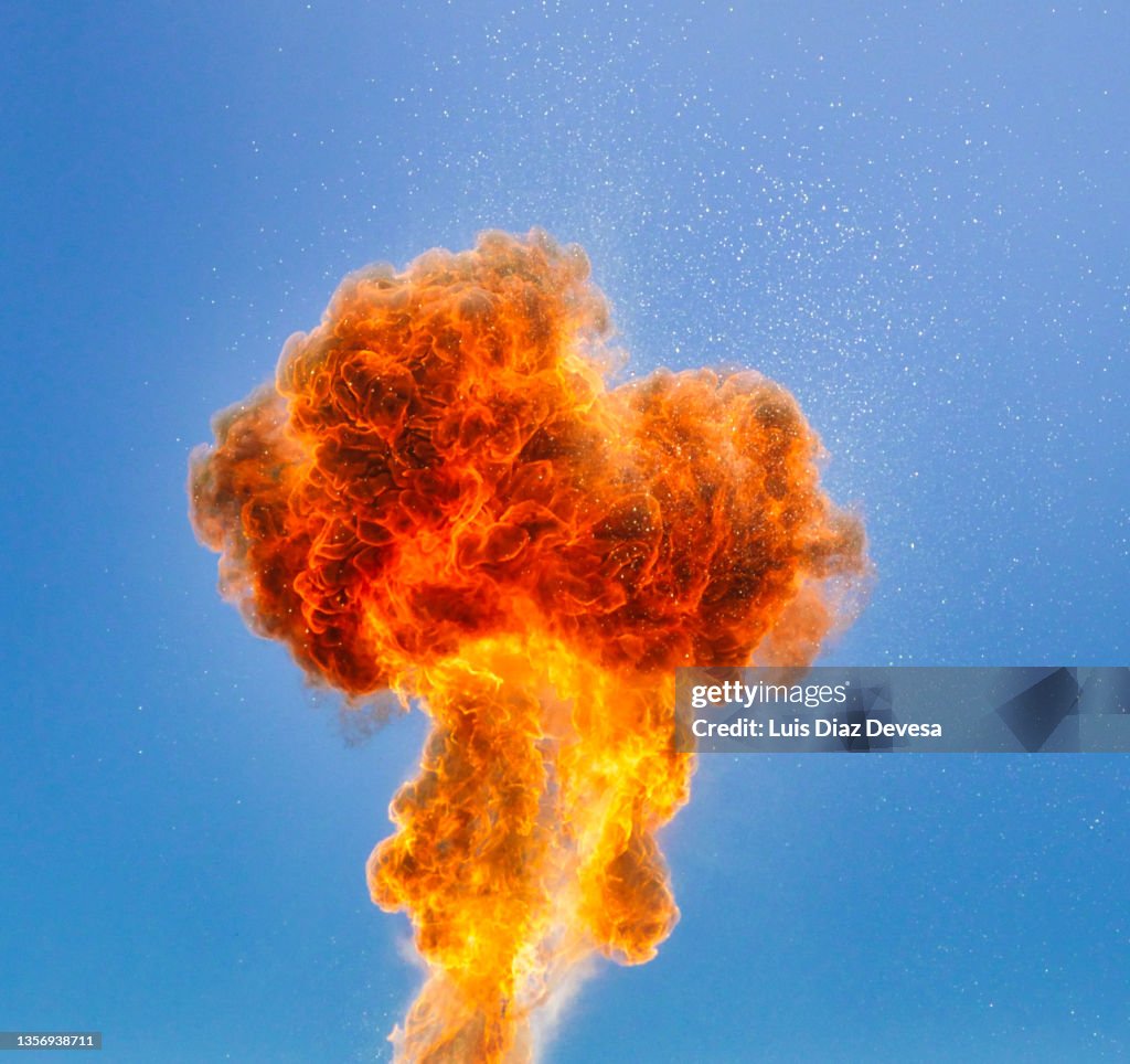 Flames and fire from gasoline explosion