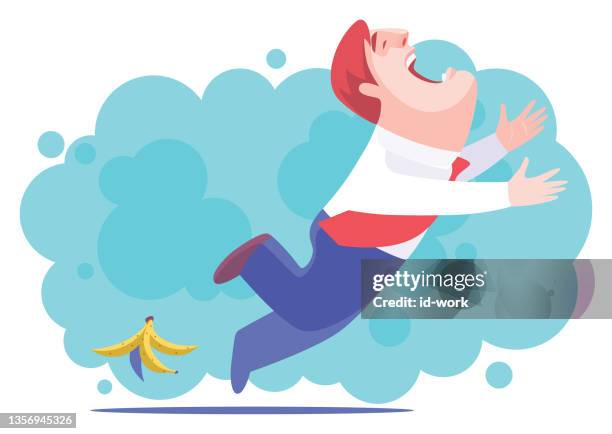 businessman slipping with banana peel - clumsy walker stock illustrations