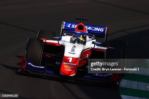 Robert Shwartzman of Russia and Prema Racing drives during practice ahead of Round 7:Jeddah of the Formula 2 Championship at Jeddah Corniche Circuit...