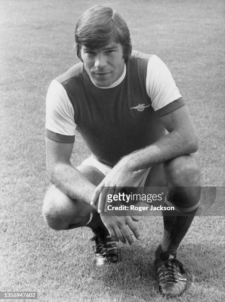 Portrait of English professional footballer Malcolm Macdonald, Centre Forward for Arsenal Football Club on 27th August 1976 at the Arsenal Stadium in...
