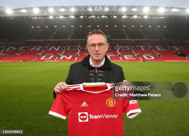 Interim Manager Ralf Rangnick of Manchester United poses at Old Trafford on December 03, 2021 in Manchester, England.