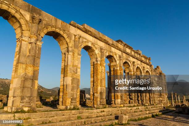 old roman ruins in volubilis - moulay idriss morocco photos et images de collection