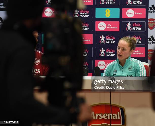 Kim Little of Arsenal during the Arsenal Women's FA Cup Press Conference at Emirates Stadium on December 03, 2021 in London, England.