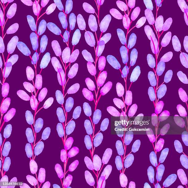 ilustrações, clipart, desenhos animados e ícones de fundo de padrão sem emendas blue and purple berries. fundo floral para cartões de saudação, papéis de parede, publicidade, banners, folhetos e panfletos. fundo geométrico de design de vetor botânico. arte de clipe de flores de aquarela em camadas pi - lilás arbusto