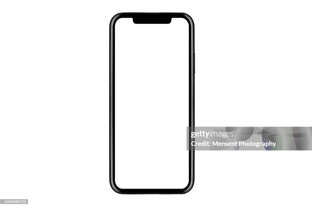 New Modern Smartphone mockup with white screen isolated on white background