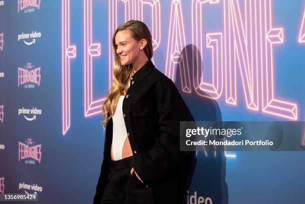 Fiammetta Cicogna attends the photocall of the tv series "The Ferragnez" on December 02, 2021 in Milan, Italy.