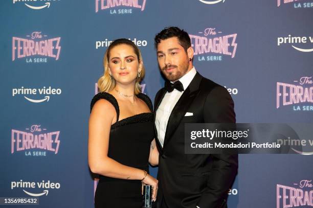 Valentina Ferragni and Luca Vezil attend the photocall of the tv series "The Ferragnez" on December 02, 2021 in Milan, Italy.