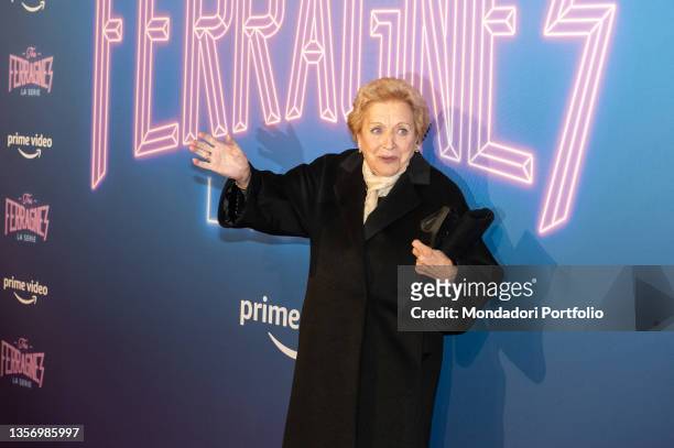 Luciana Violini attends the photocall of the tv series "The Ferragnez" on December 02, 2021 in Milan, Italy.